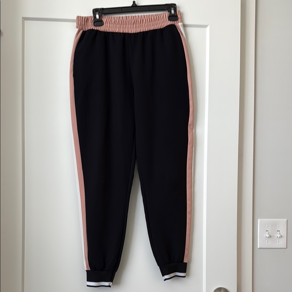 Zara Black and Pink Joggers with Elastic Cuffs